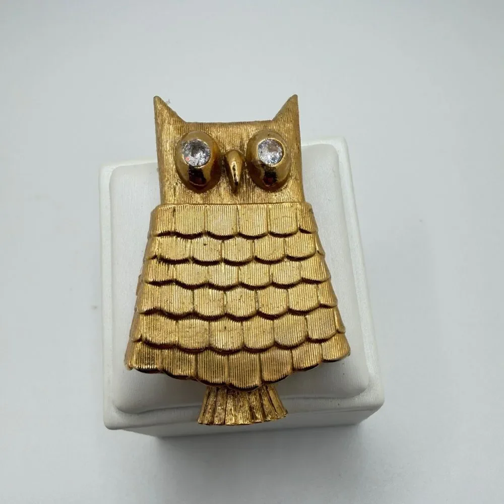 Vintage‎ Avon Owl brooch/pin w/ hinged, hidden 